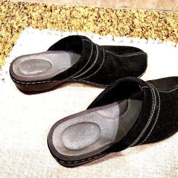 BJORNDAL 136568 Melinda Women's Black Leather Suede Slip On Mules Size 7 1/2 - Picture 2 of 6